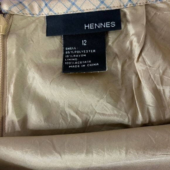 Hennes Collection Tan Blue Minimalist Academia Lined A-line Midi Skirt Size 12 - Picture 5 of 9